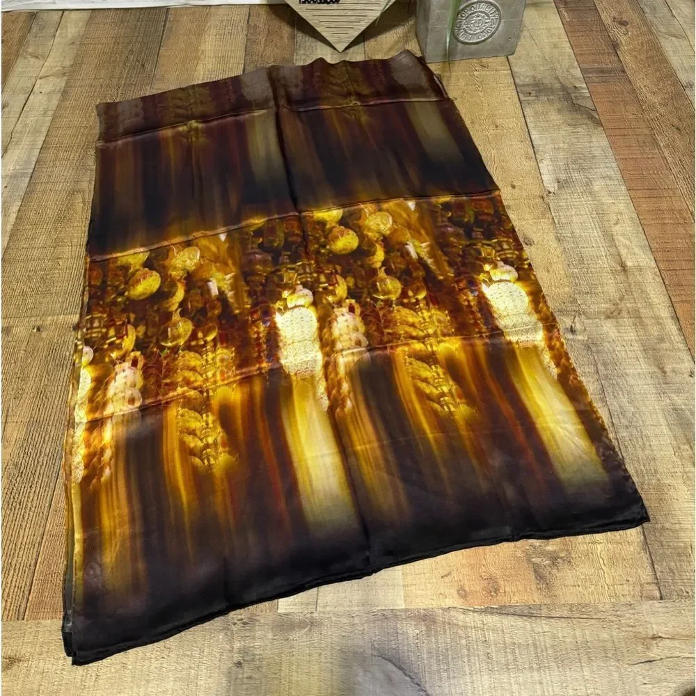 TED BAKER London Long 100% Silk Scarf Wrap Gold/black